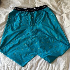Polo Ralph Lauren 100% cotton pajama lounge pants Turquoise W Yellow Pony Size L
